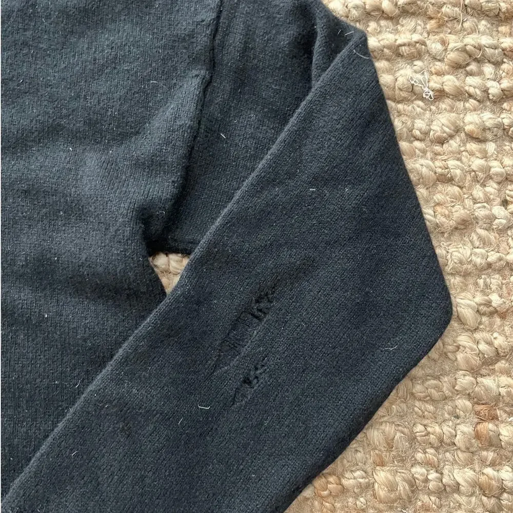 Mouty Paris 100% Cashmere Men Distressed Turtleneck Sweater Black XL NWT Grunge